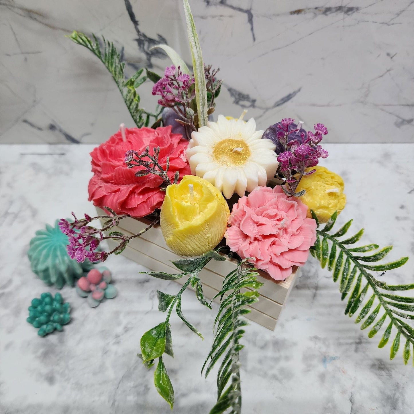 Bright Colors Flower Candles Arrangement | Premium Soy Wax | Handcrafted Floral Candle Centerpiece | Wedding | Home Decor - D SCENT