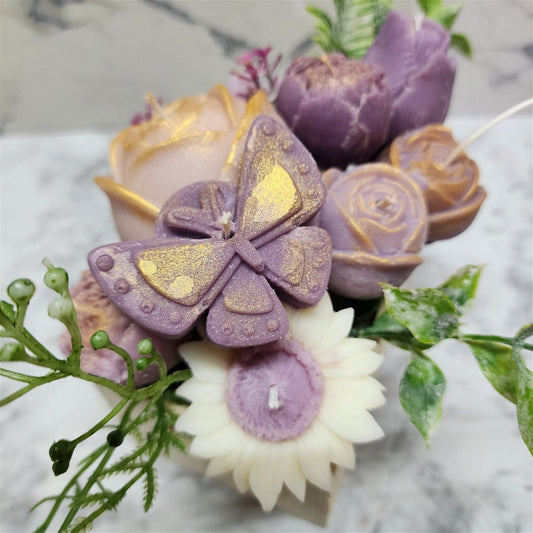 Purple Flower Candles Arrangement | Premium Soy Wax | Handcrafted Floral Candle Centerpiece | Wedding | Home Decor - D SCENT