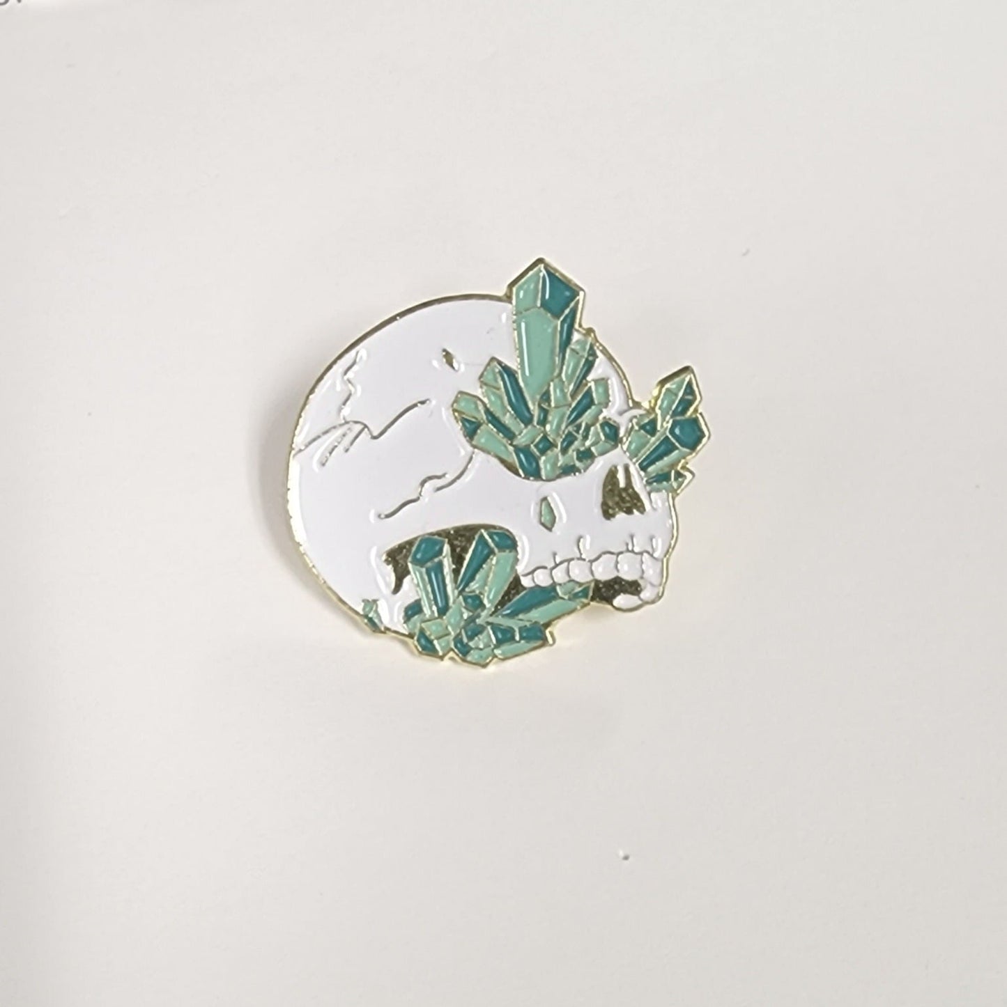 Skeleton and Green Crystal Clusters Enamel Pin