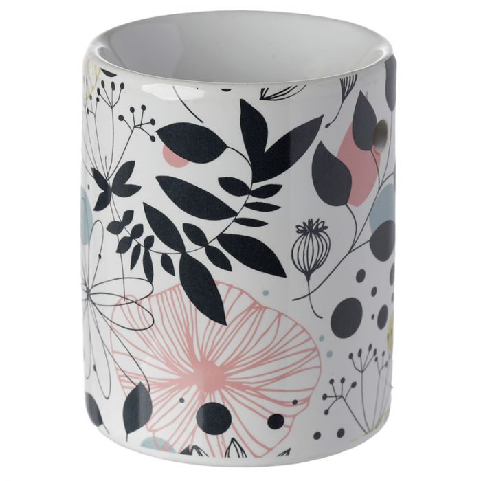 Black and colorful flowers print Ceramic Oil Burner / Wax Warmer