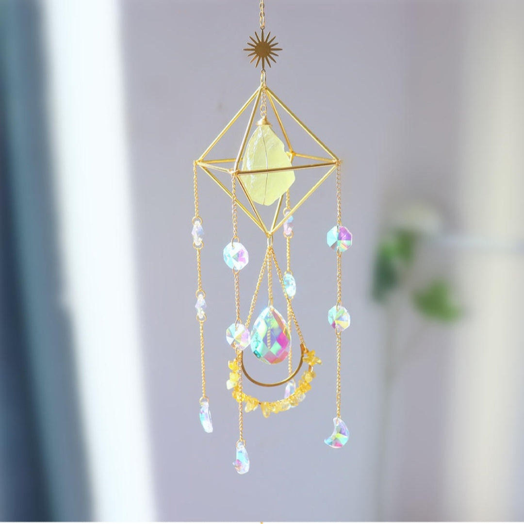 Citrine | Crystal Wind Chime Moon and Sun Catcher