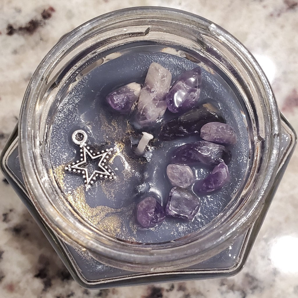 ARTEMISA (Witches Brew) Soy Candle with Amethyst Stones and Charm | Small Hex Jar