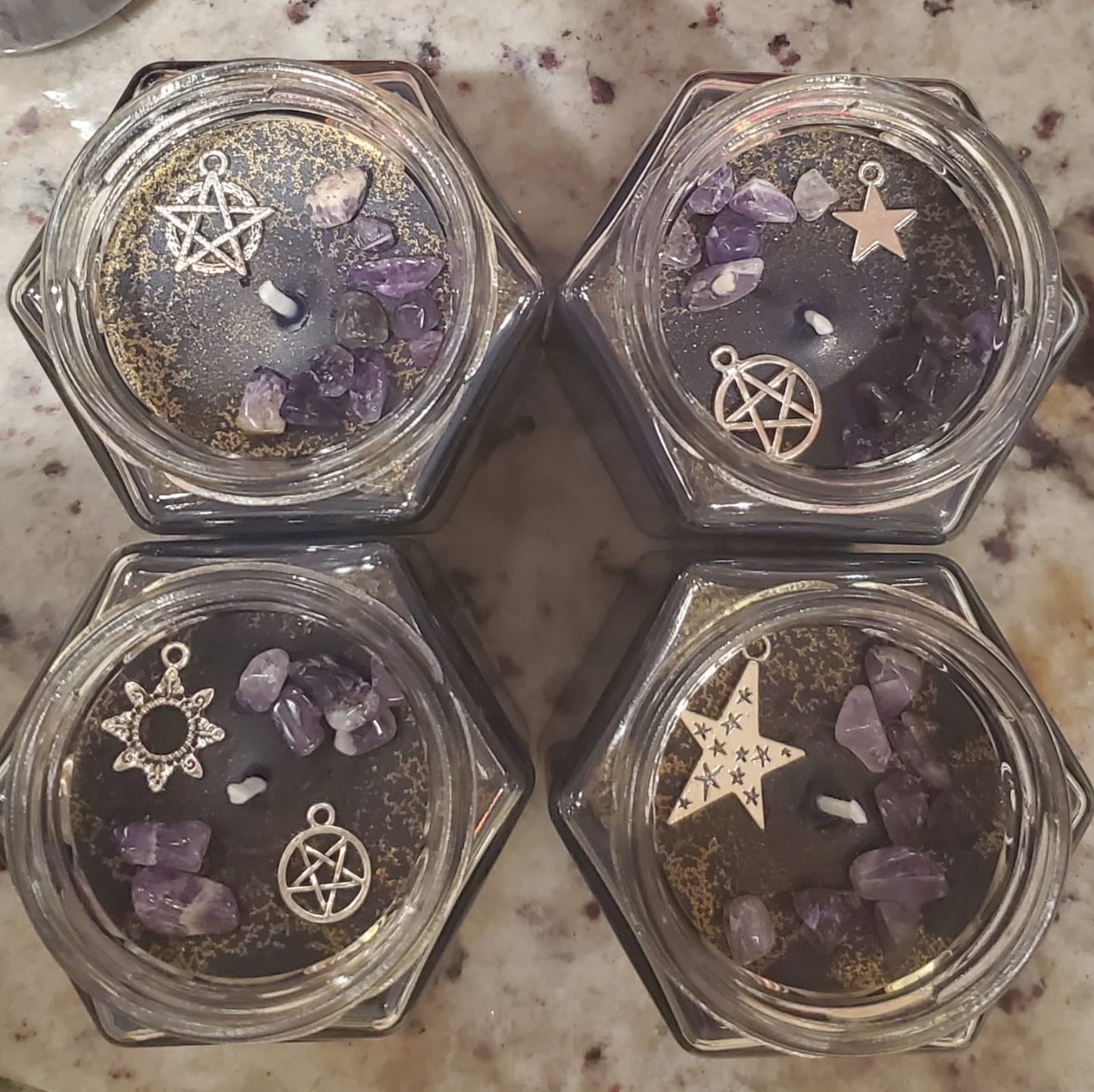 ARTEMISA (Witches Brew) Soy Candle with Amethyst Stones and Charm | Small Hex Jar