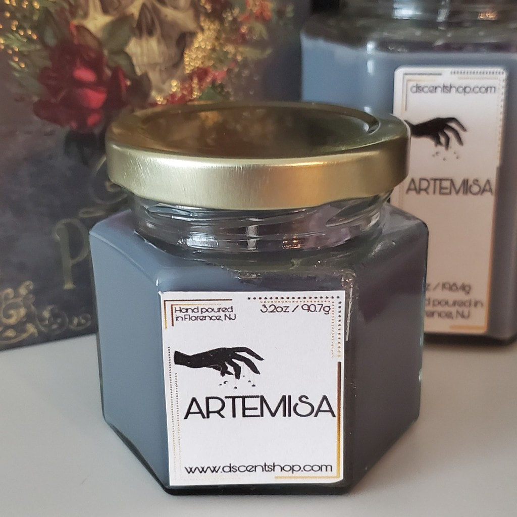 ARTEMISA (Witches Brew) Soy Candle with Amethyst Stones and Charm | Small Hex Jar