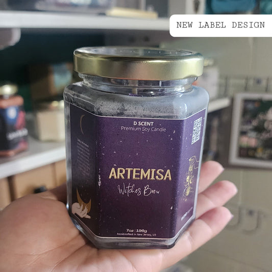 ARTEMISA (Witches Brew) Soy Candle with Amethyst Stones and Charm | Large Hex Jar