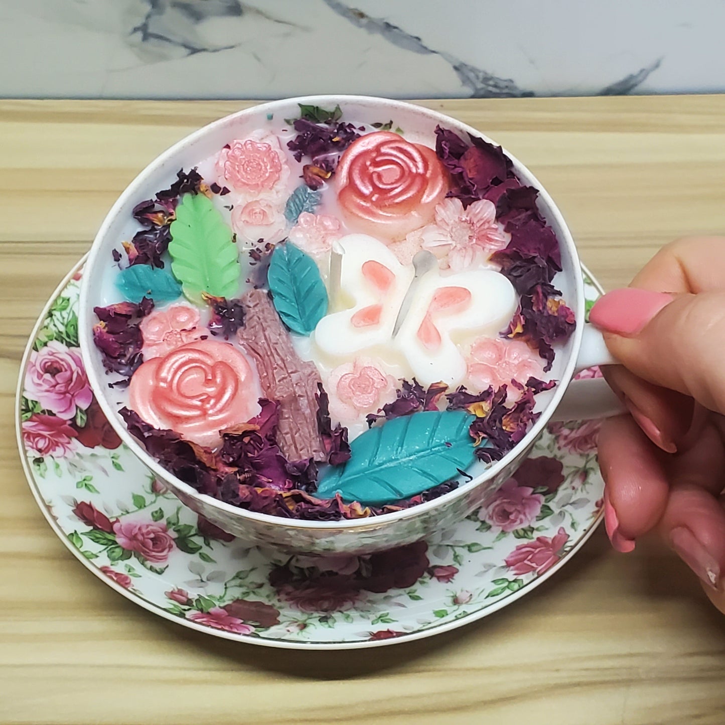 Garden of Flowers Soy Candle | Vintage Tea Cup and Saucer