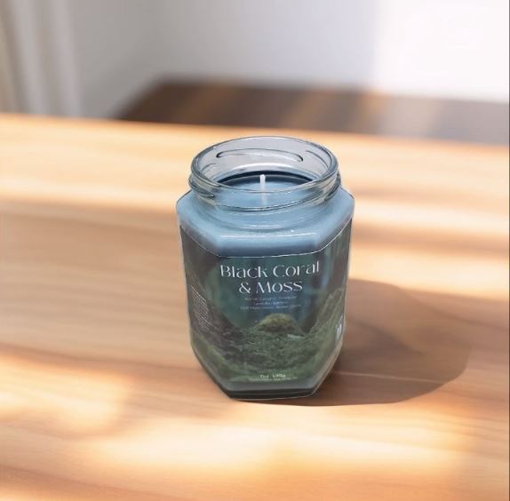 Black Coral & Moss Soy Candle | Large Hex Jar