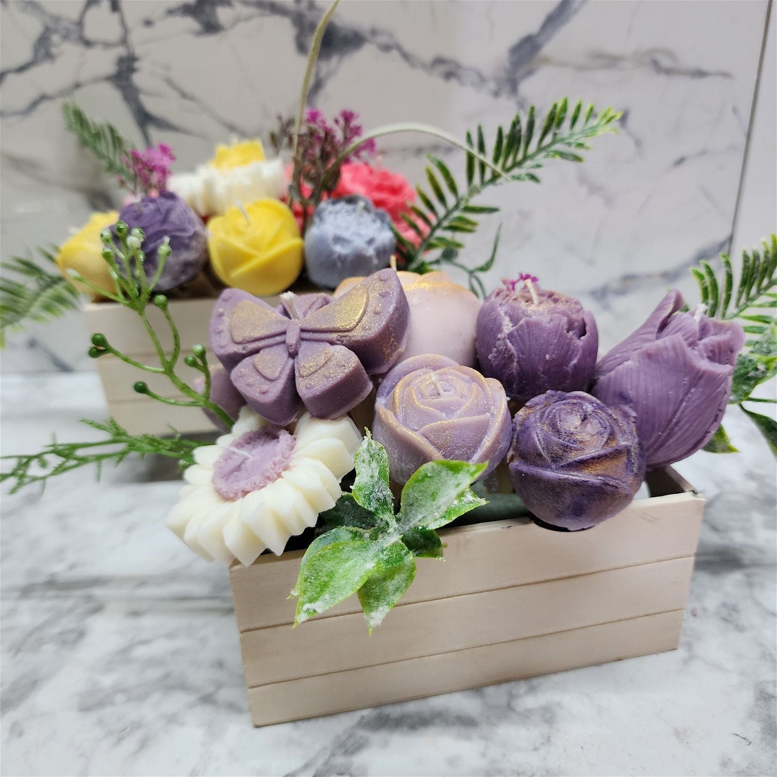 Purple Flower Candles Arrangement | Premium Soy Wax | Handcrafted Floral Candle Centerpiece | Wedding | Home Decor - D SCENT 