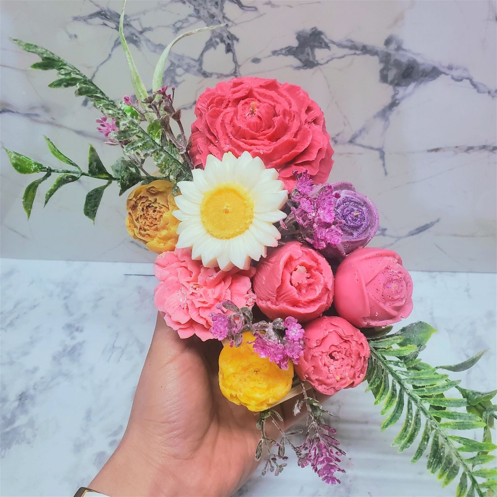 Bright Colors Flower Candles Arrangement | Premium Soy Wax | Handcrafted Floral Candle Centerpiece | Wedding | Home Decor - D SCENT 