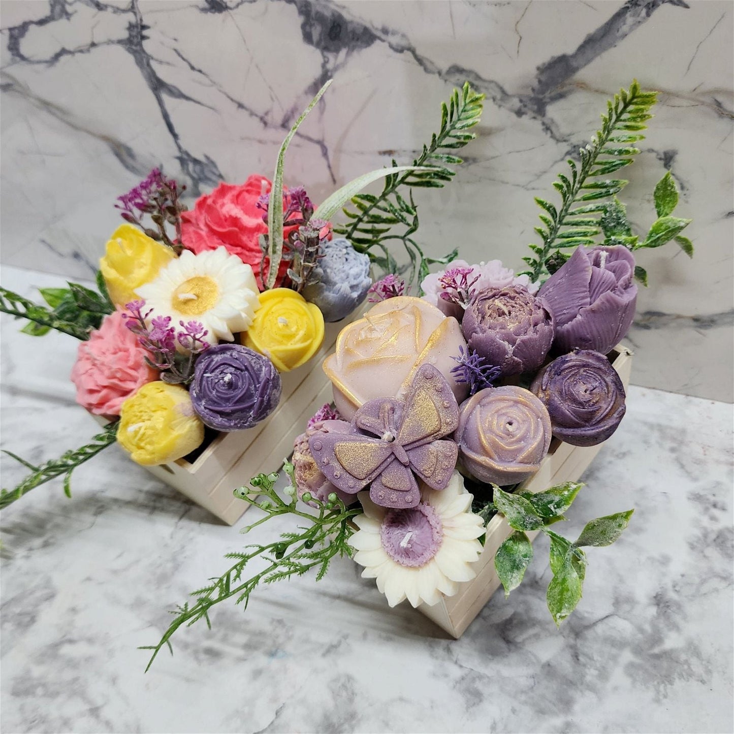 Purple Flower Candles Arrangement | Premium Soy Wax | Handcrafted Floral Candle Centerpiece | Wedding | Home Decor - D SCENT 