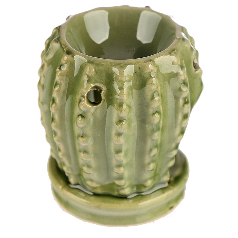 Case of 12 Light Green Mini Ceramic Cactus Oil Burner / Wax Warmer