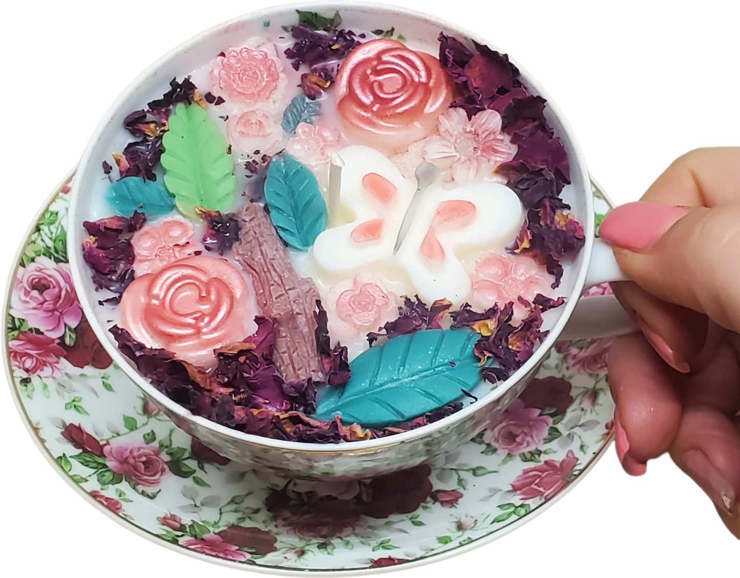 Garden of Flowers Soy Candle | Vintage Tea Cup and Saucer