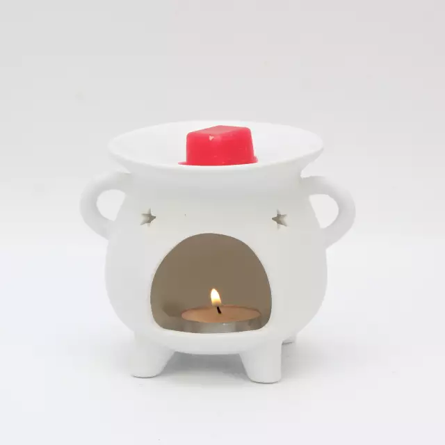 White Cauldron Pentagram Triple Moon Wax Warmer / Oil Burner