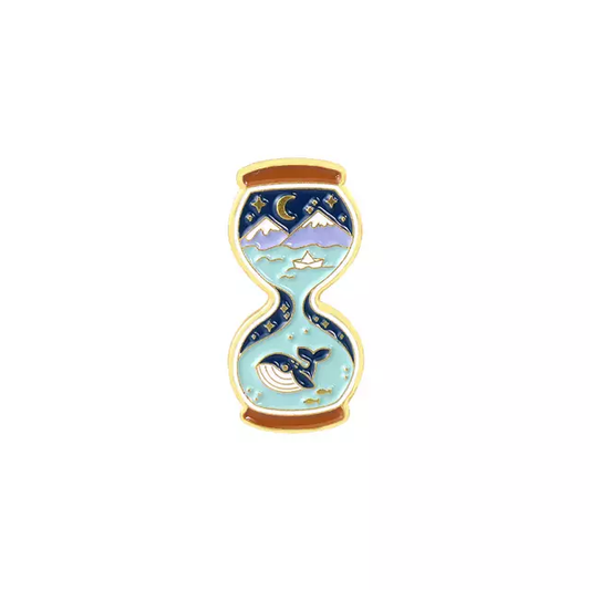 Sea Whale Night Mountain Hourglass Enamel Pin