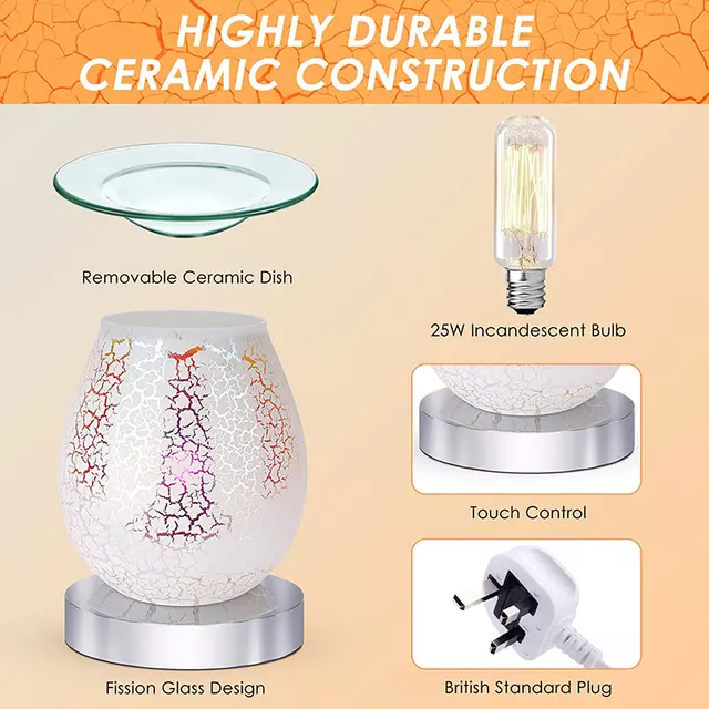 Touch White Cracked Paint Texture Flower Electric US Wax Warmer / Oil Burner