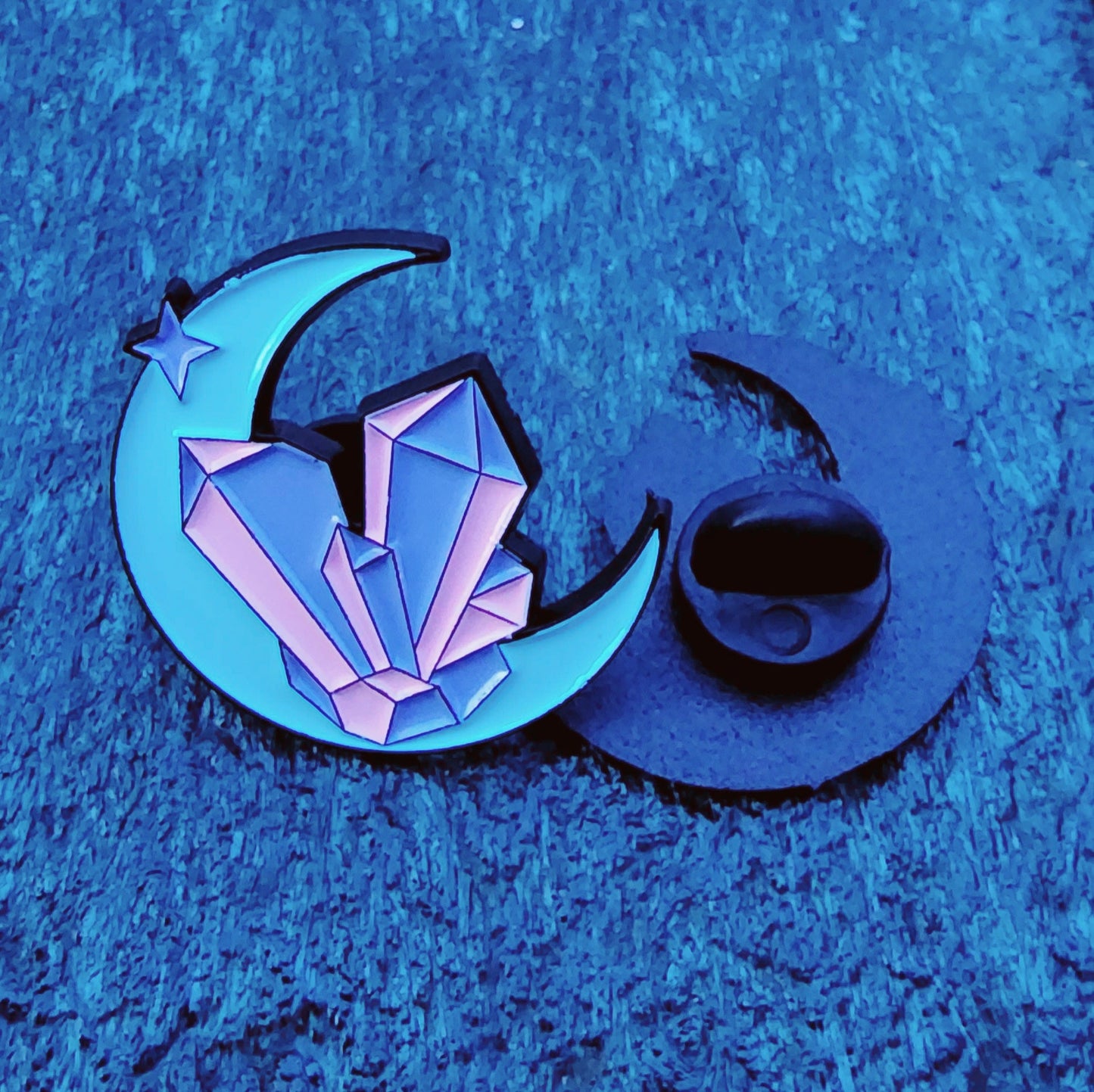 Moon and Crystal Cluster Enamel Pin