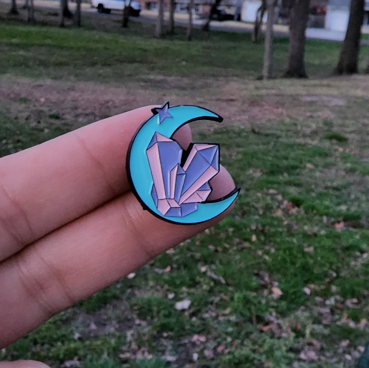 Moon and Crystal Cluster Enamel Pin