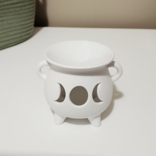 White Cauldron Triple Moon Wax Warmer / Oil Burner