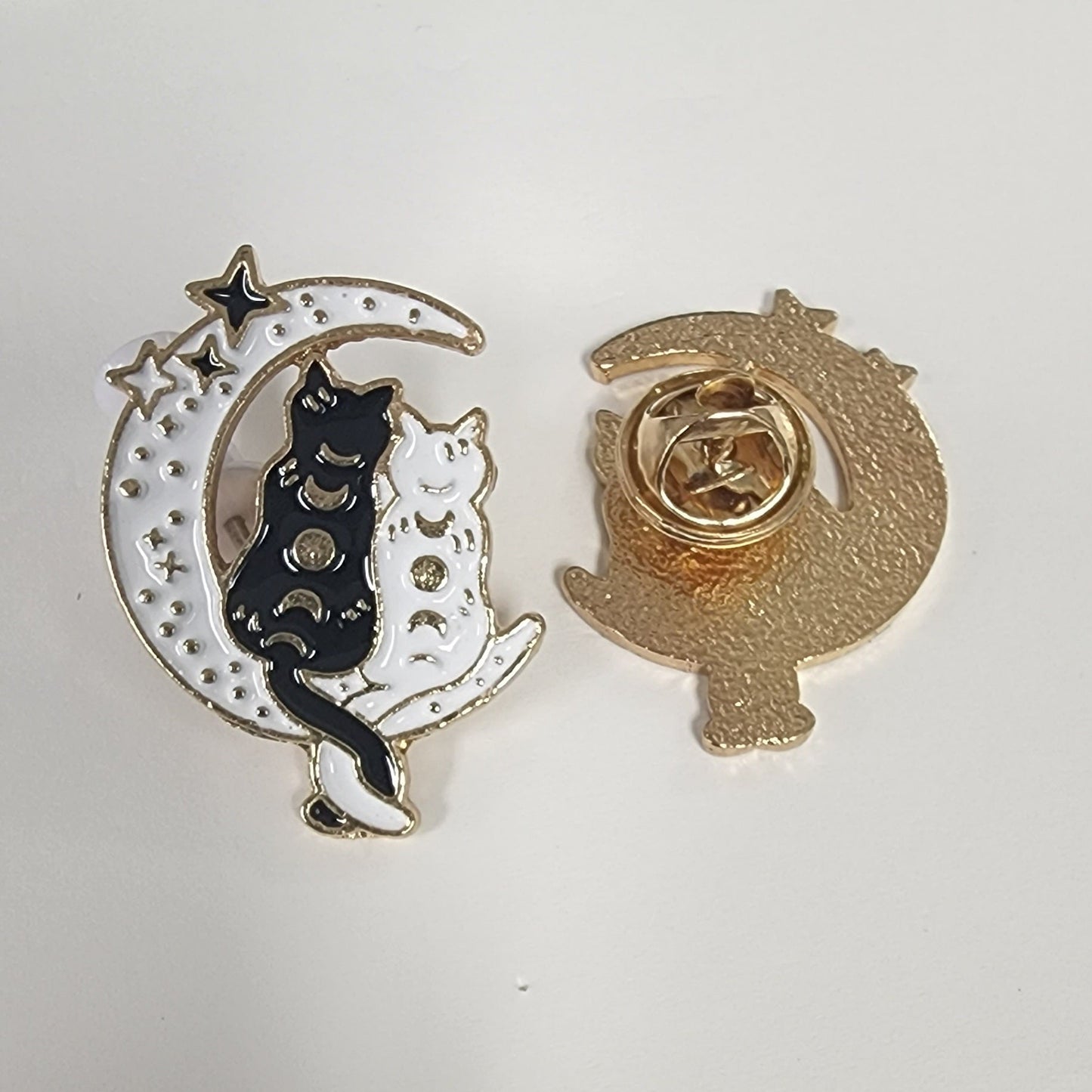 Black and White Cats in Moon Enamel Pin