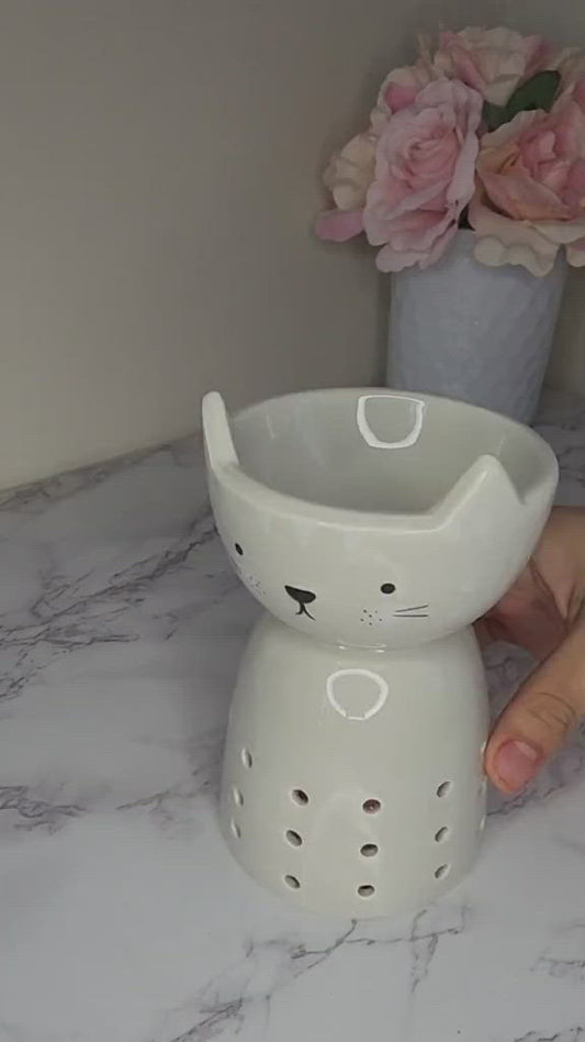 Gray Cat Pointy Ears Ceramic Oil Burner / Wax Warmer