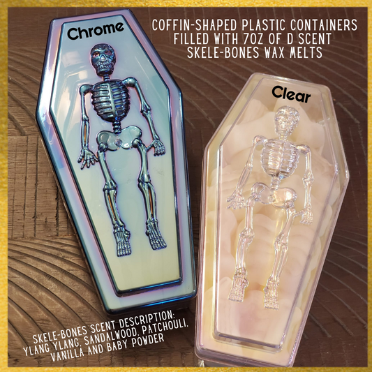 skele-bones Soy Wax Melts in a Coffin-Shaped Plastic Container