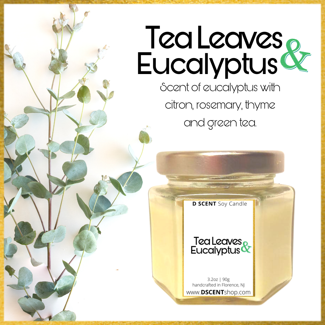 Tea Leaves & Eucalyptus Soy Candle | Small Hex Jar