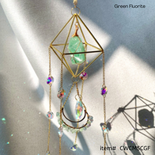 Green Fluorite | Crystal Wind Chime Moon and Sun Catcher