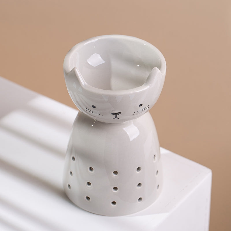 Gray Cat Pointy Ears Ceramic Oil Burner / Wax Warmer