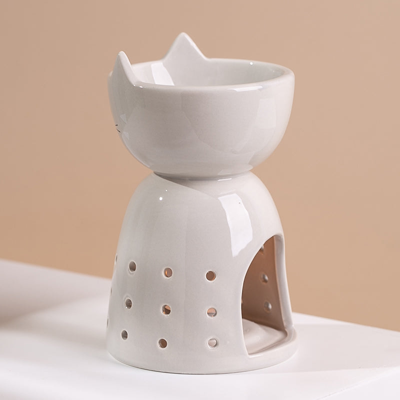 Gray Cat Pointy Ears Ceramic Oil Burner / Wax Warmer