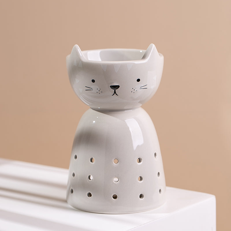 Gray Cat Pointy Ears Ceramic Oil Burner / Wax Warmer