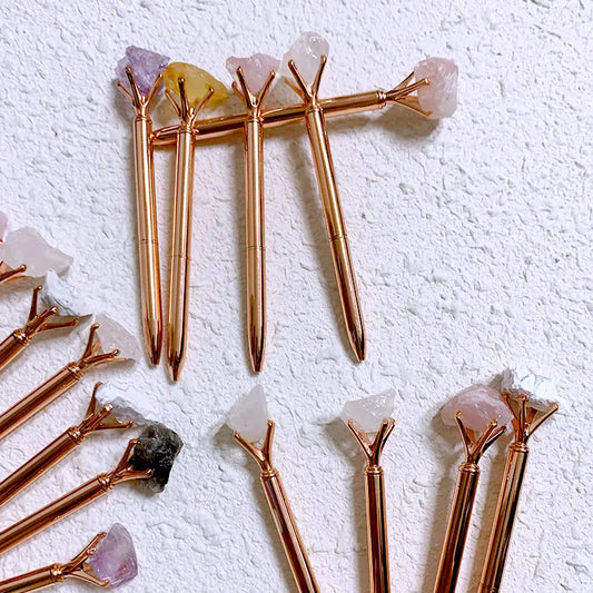 Clear Quartz Natural Crystal Raw Stone | Rose Gold Pen