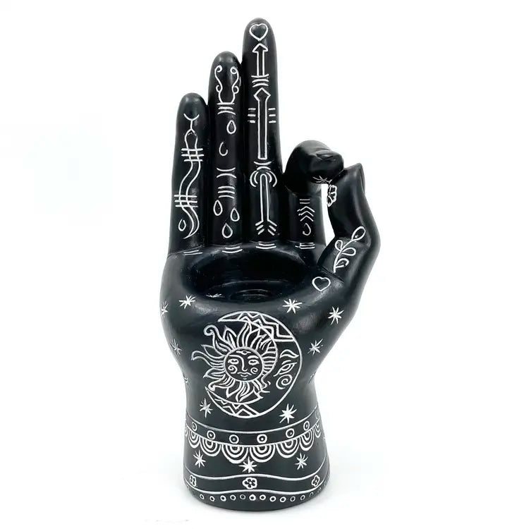 Mystic Hamsa Mantric Hand Resin Palmscape | Incense Burner and Tealight Holder