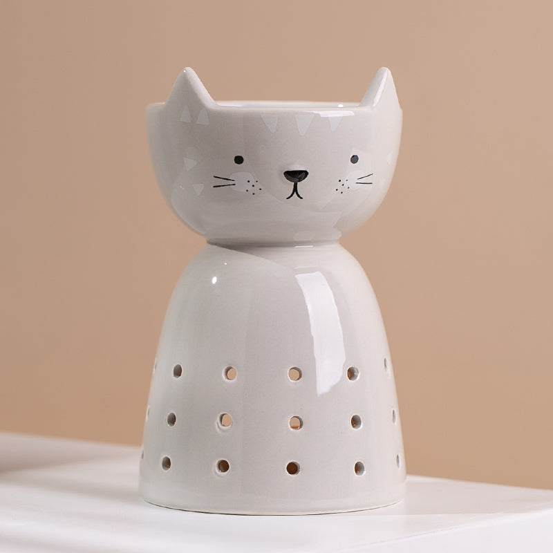 Gray Cat Pointy Ears Ceramic Oil Burner / Wax Warmer