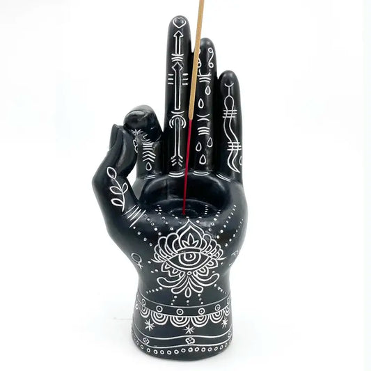 Mystic Hamsa Mantric Hand Resin Palmscape | Incense Burner and Tealight Holder