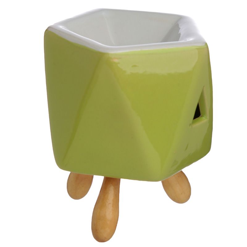 Bright Color Abstract with Wood Feet Ceramic  Wax Warmer / Oil Burner