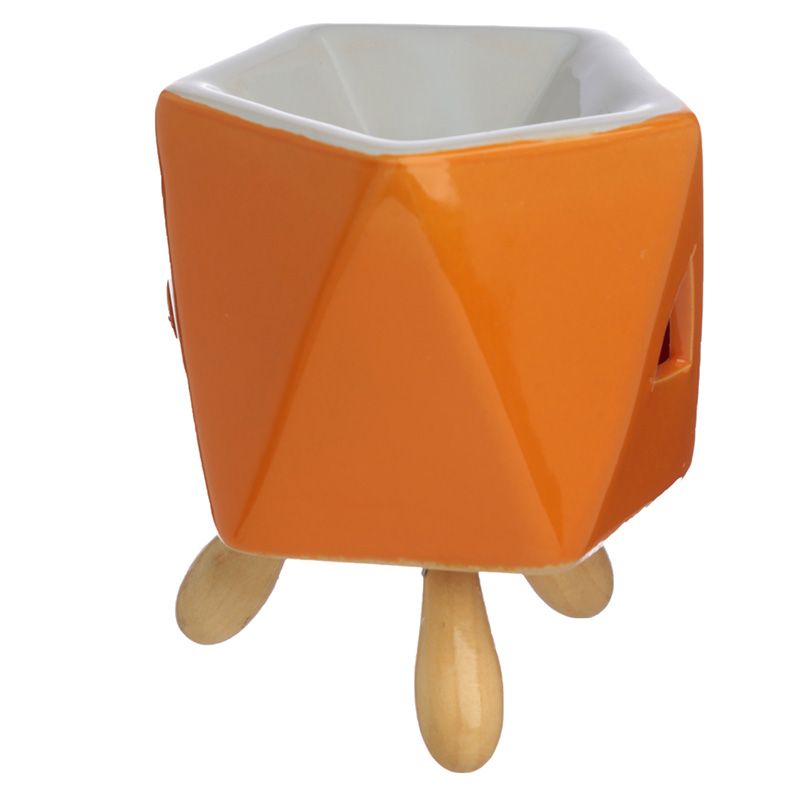 Bright Color Abstract with Wood Feet Ceramic  Wax Warmer / Oil Burner