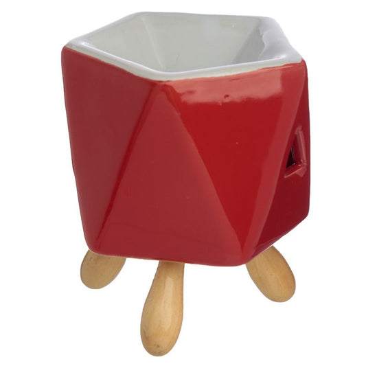 Bright Color Abstract with Wood Feet Ceramic  Wax Warmer / Oil Burner