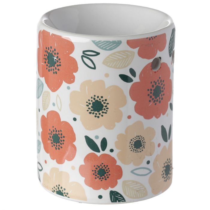 Peach and Beige flowers printed Ceramic Oil Burner / Wax Warmer