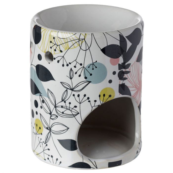 Black and colorful flowers print Ceramic Oil Burner / Wax Warmer