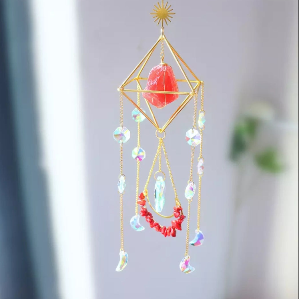 Crystal Wind Chime Moon and Sun Catcher