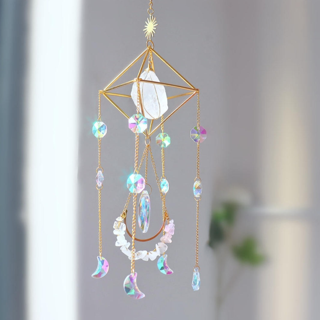 Crystal Wind Chime Moon and Sun Catcher