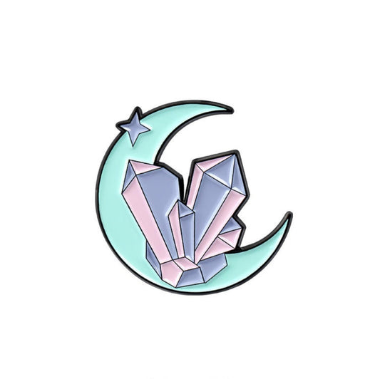 Moon and Crystal Cluster Enamel Pin