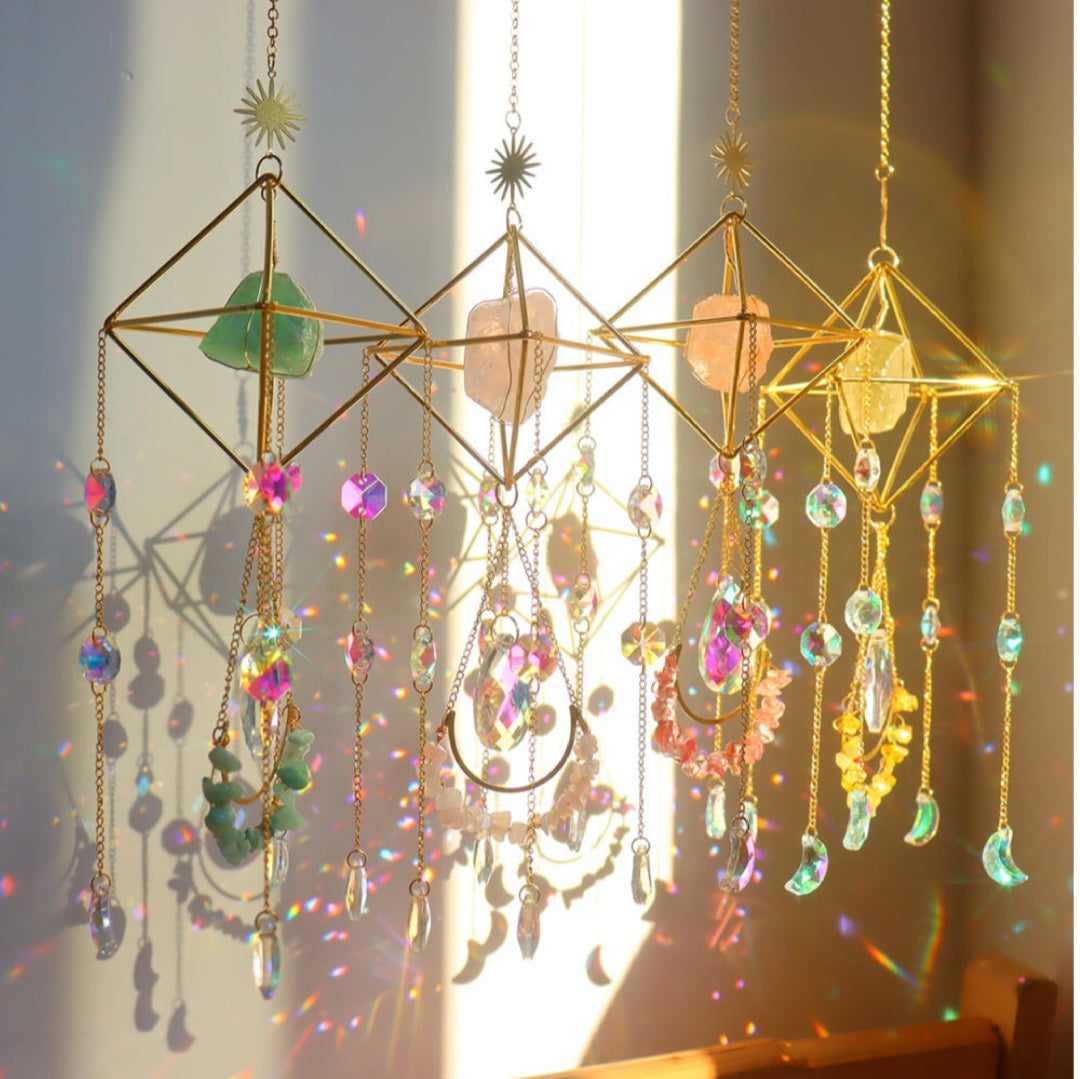 Green Fluorite | Crystal Wind Chime Moon and Sun Catcher