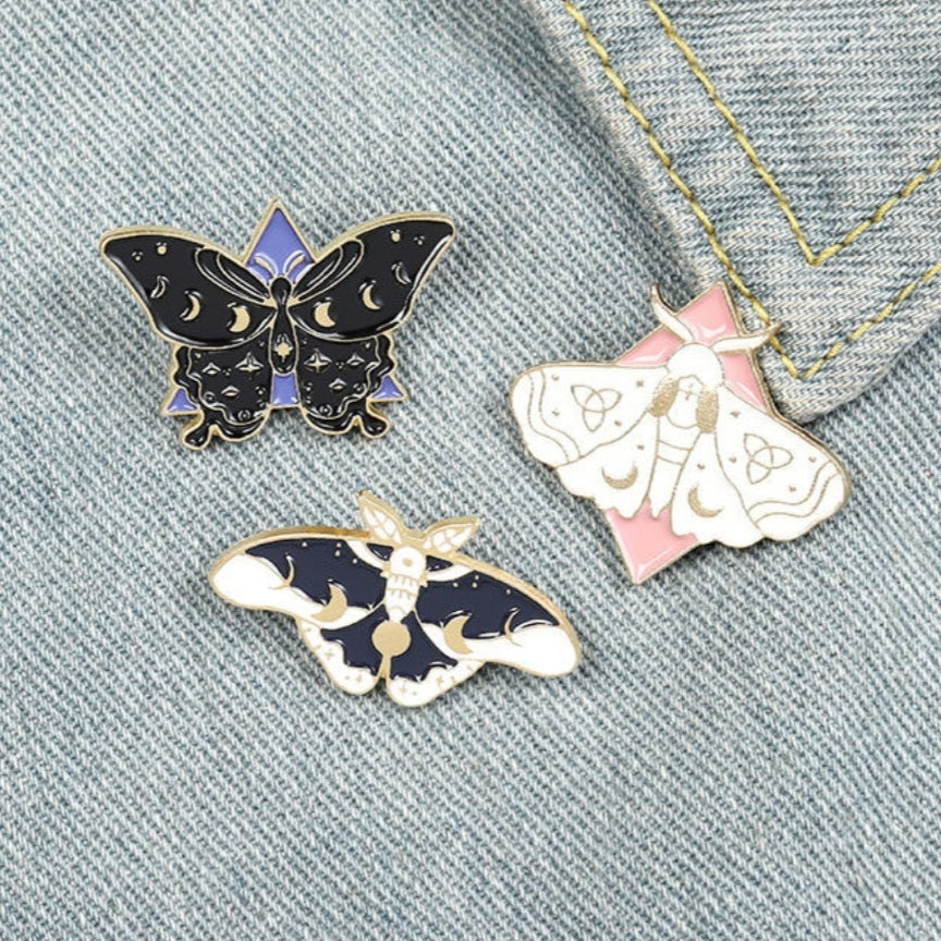 Black Lunar Moth Enamel Pin