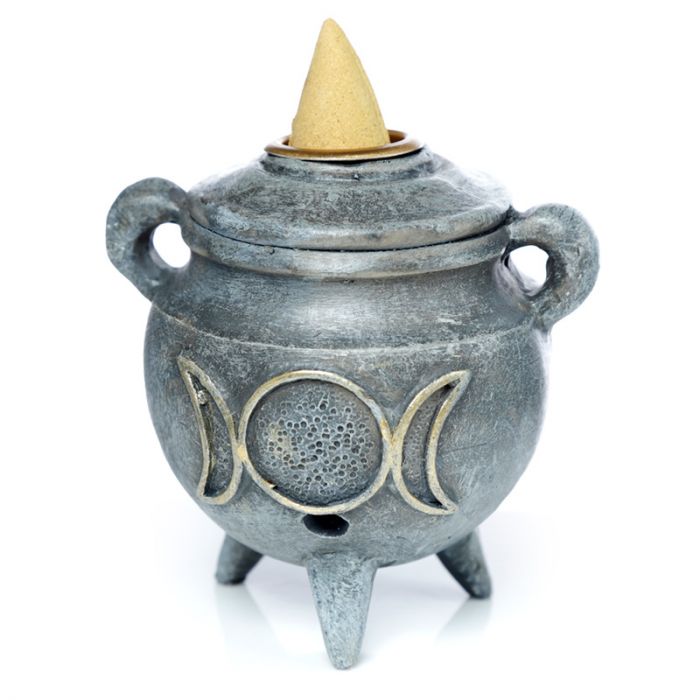 Cauldron with Triple Moon Incense Burner