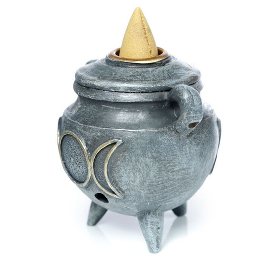 Cauldron with Triple Moon Incense Burner