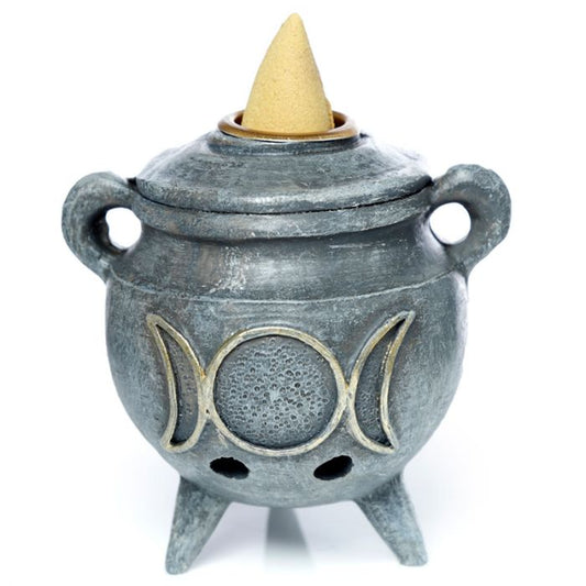 Cauldron with Triple Moon Incense Burner