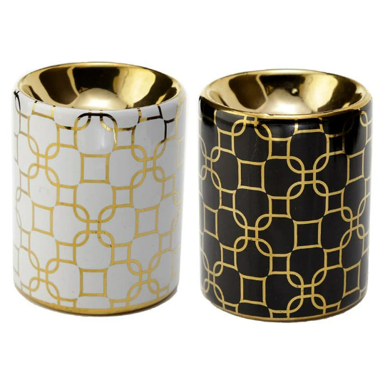 Black Mini Gold Metallic Geometric | Ceramic Fragrance Warmer | Wax Warmer / Oil Burner