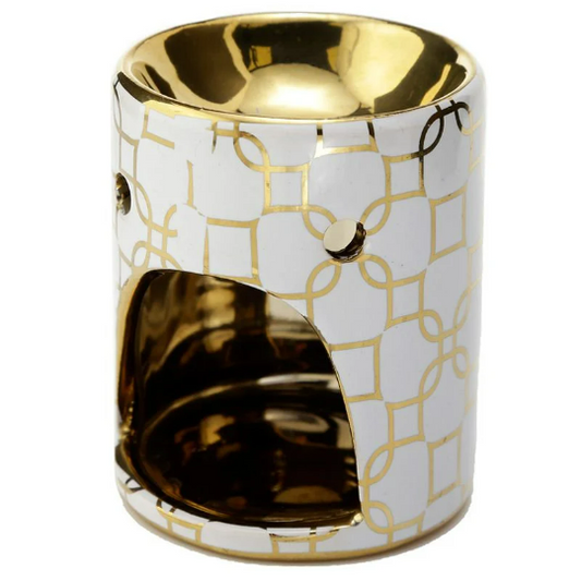 White Mini Gold Metallic Geometric | Ceramic Fragrance Warmer | Wax Warmer / Oil Burner