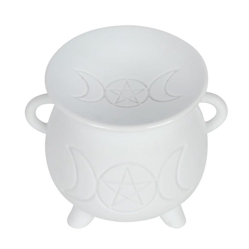 White Cauldron Pentagram Triple Moon Wax Warmer / Oil Burner